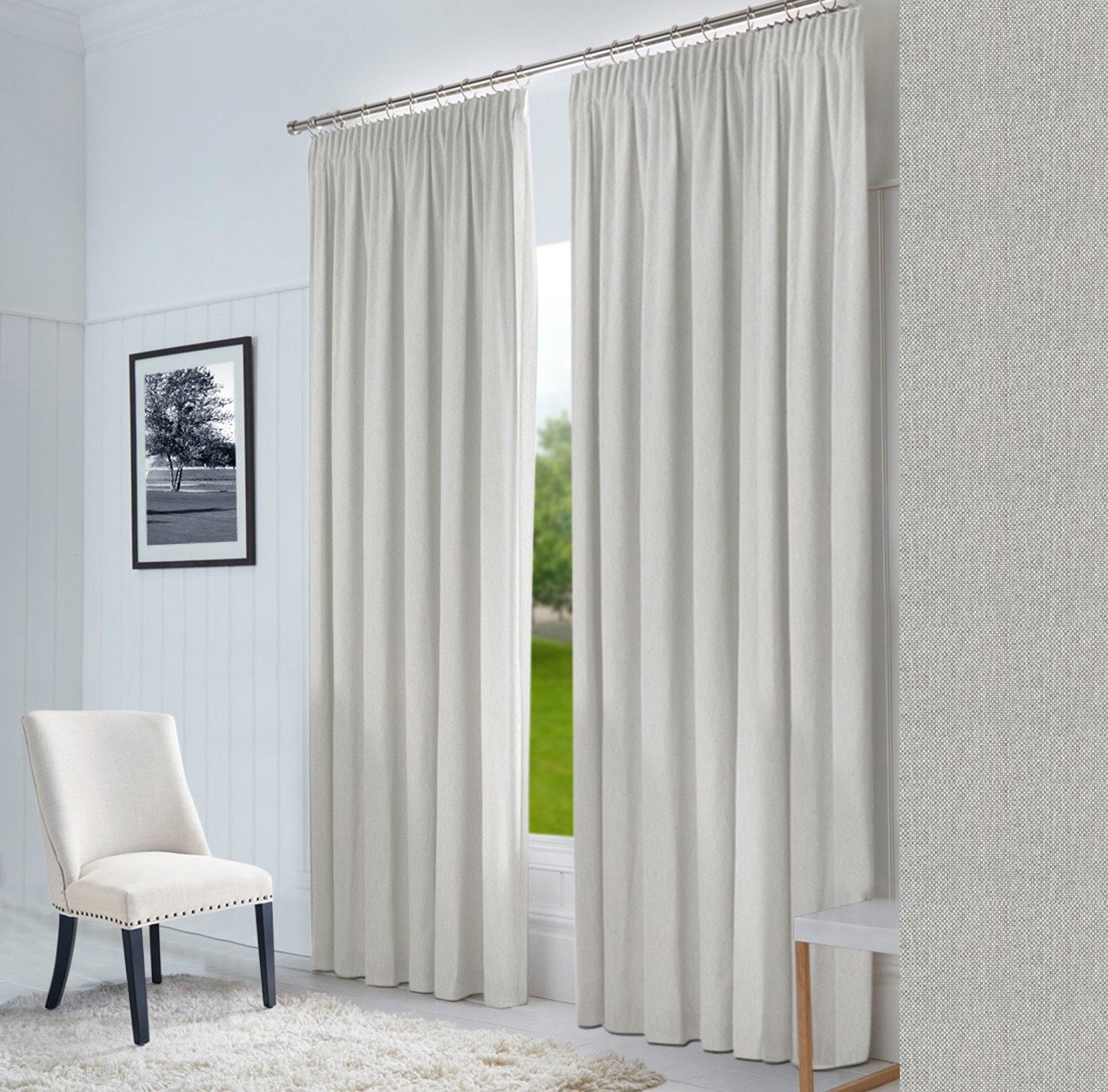 Sun World Hochqualitativer Verdunkelungsvorhang nach Maß „Natura“, Kräuselband, Schlaufen, Thermovorhang nach Maß, Vorhang nach Maß, Gardinen nach Maß, Beige (230cm)