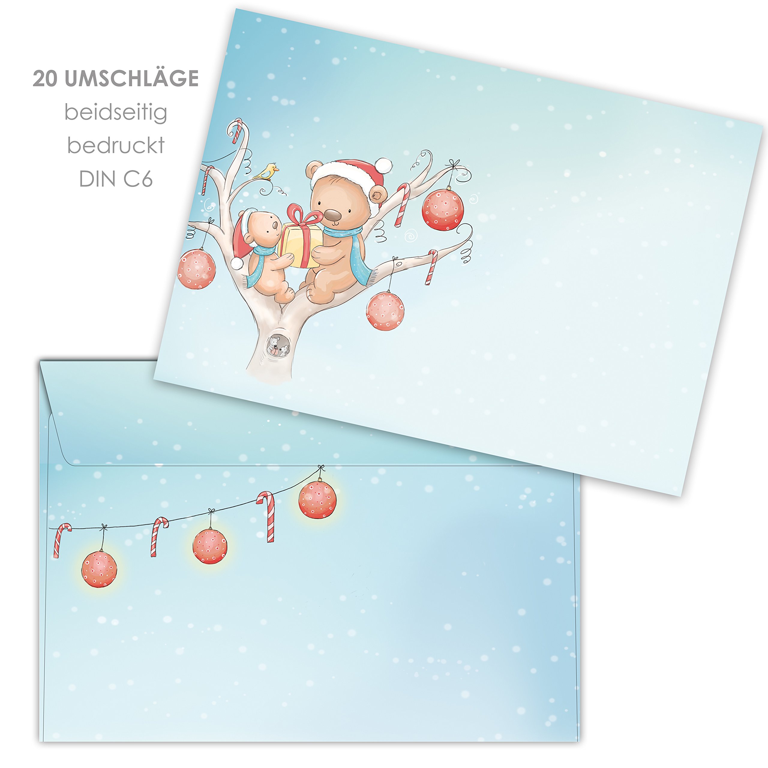 Ensemble Papeterie Noël Santa Claus - 100 Feuilles + 100 Enveloppes DIN Long