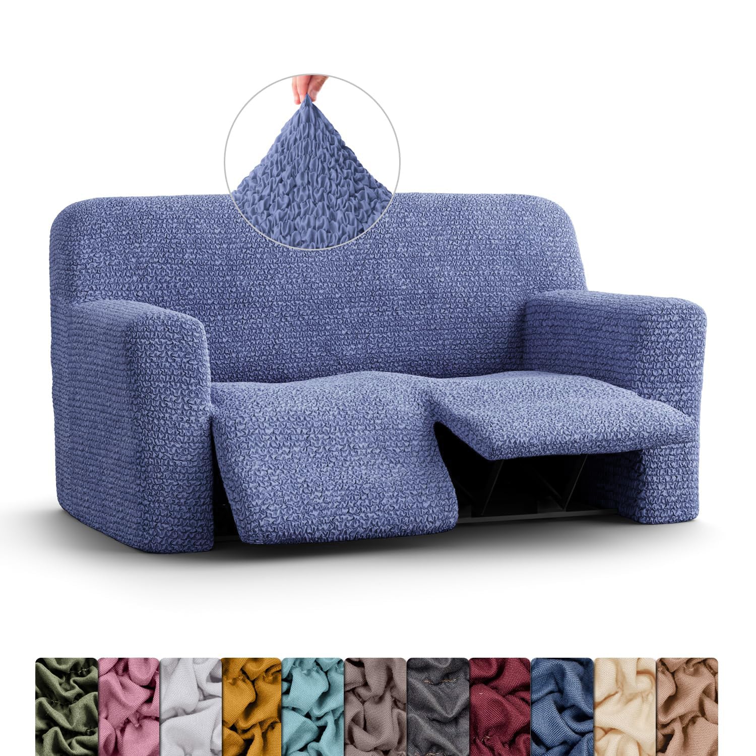 Menotti 3 Seater Couch Cover - Sofa Cover - Sofa Protector - Soft Polyester Fabric Slipcover - 1-Piece Form Fit Stretch Elastic Stylish Furniture Cover - Microfibra - Grey (3 Seater) — view 66