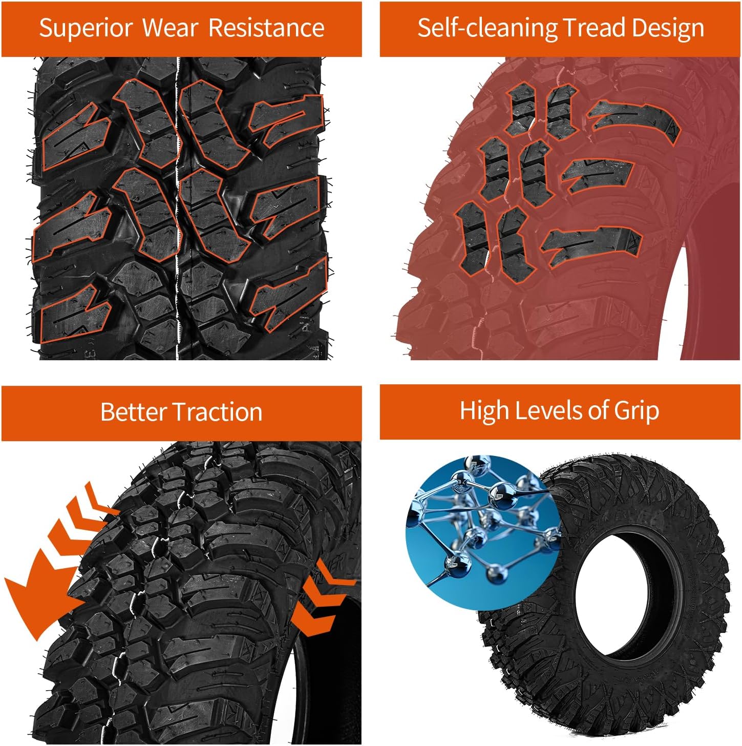 FORERUNNER 32x10R14 ATV Tires, All Terrain (Pack of 4, Tubeless) | FORERUNNER 8PR 32x10R14 ATV UTV Trail Mud Sand Off-Road Tires