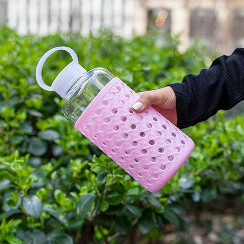 Miniatura 4 de Apana Botellas de agua de vidrio para yoga, sin BPA, funda antideslizante, tapa a prueba de fugas, reutilizable, 19 onzas y 32 onzas, botella de