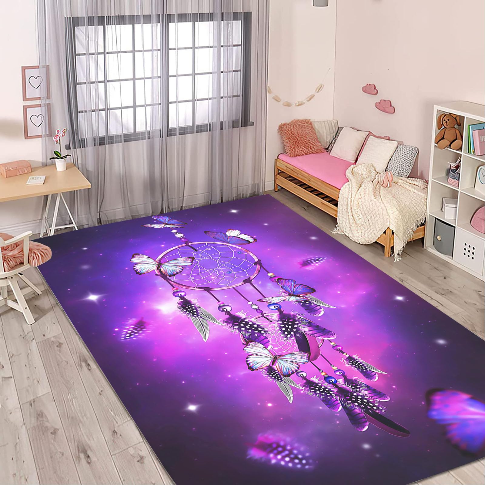 Traumfänger Teppich Wohnzimmer 160x230cm Bunt Federn Kinderteppich Kinderzimmer, Traumfänger Teppich Kinder Spielteppich Wohnzimmerteppich(17,100x160cm)