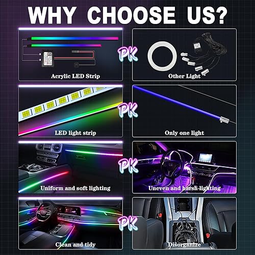 Miniatura 77 de Nueva versión Dreamcolor acrílico luces interiores del coche 18 en 1 RGB kit de iluminación ambiental del coche APP Control Zoned Control System 252