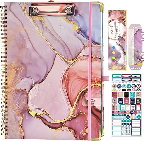 Agenda 2023 semanal y mensual de 5.5 x 8 pulgadas, agenda de tapa dura de enero de 2023 a diciembre de 2023, agenda A5 con calcomanías y carpeta de