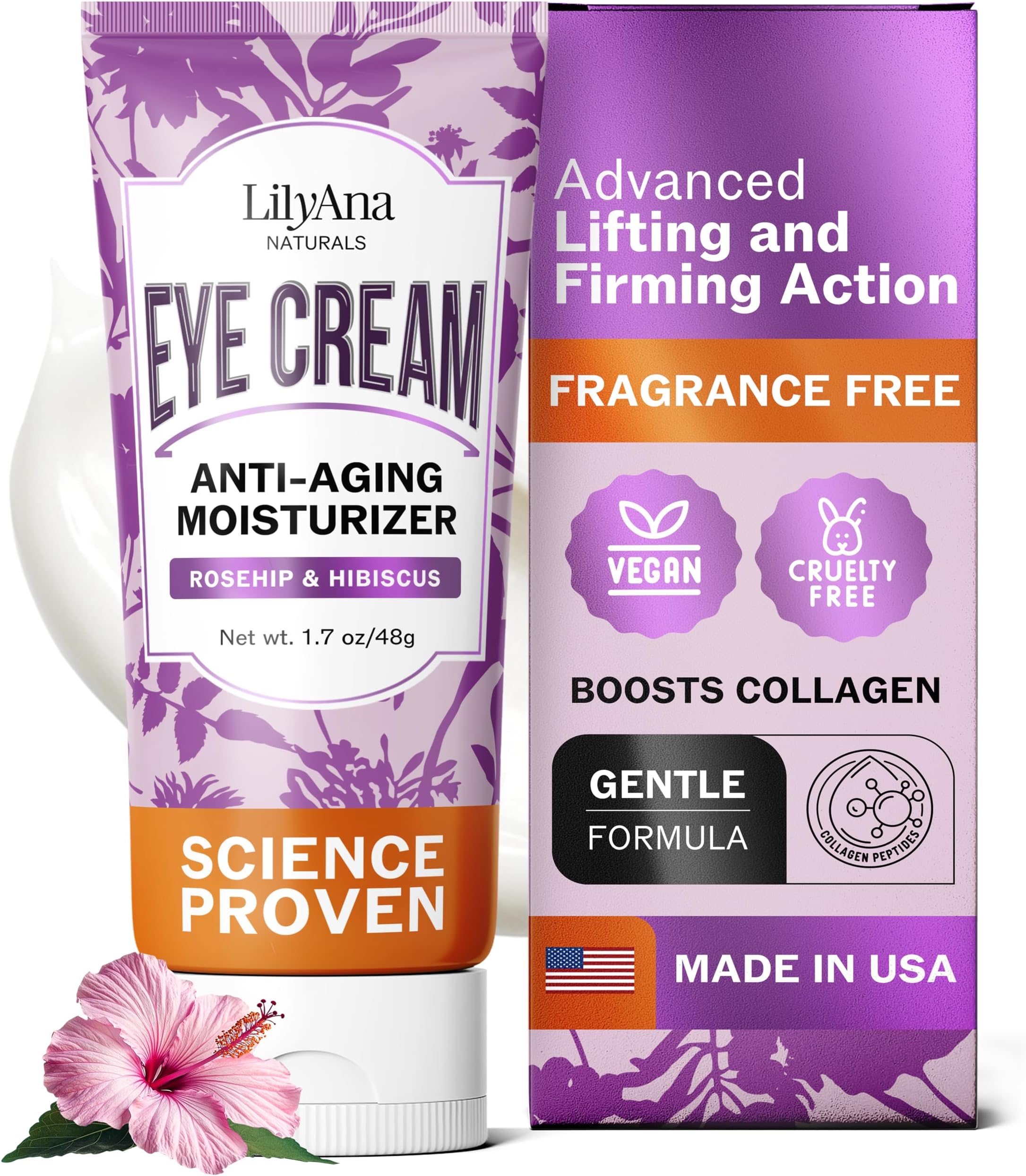 LilyAna Naturals Eye Cream for Dark Circles and Puffiness, Under Eye Cream for Wrinkles and Bags, Anti Aging - helps Improve Dryness; for Sensitive Skin - 1.7 oz - Made in USA