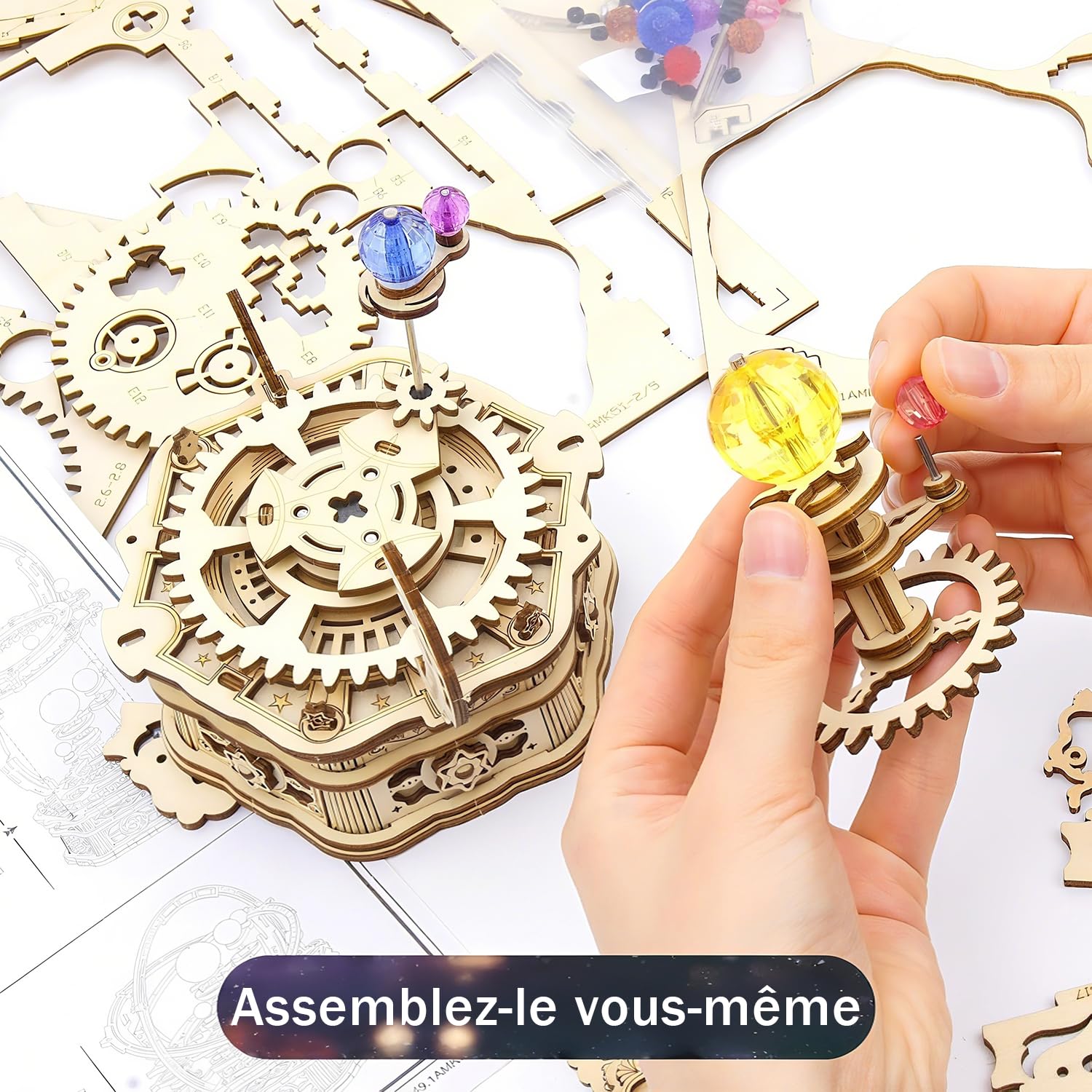 ROKR Puzzle en Bois 3D Modèle Mécanique,Boîte à Musique Starry Night,AMK51 | Cadeaux pour Adolescents et Adultes.