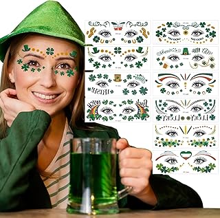 تاتو بطابع ديني يوم القديس باتريك من فاشون مانيا، ملصقات وجه بتصميم نبات النفل ملصق تاتو برسيم مؤقت للاحتفالات الدينية لعيد القديس باتريك، زينة فنية للمكياج وهدايا الحفلات الإيرلندية
