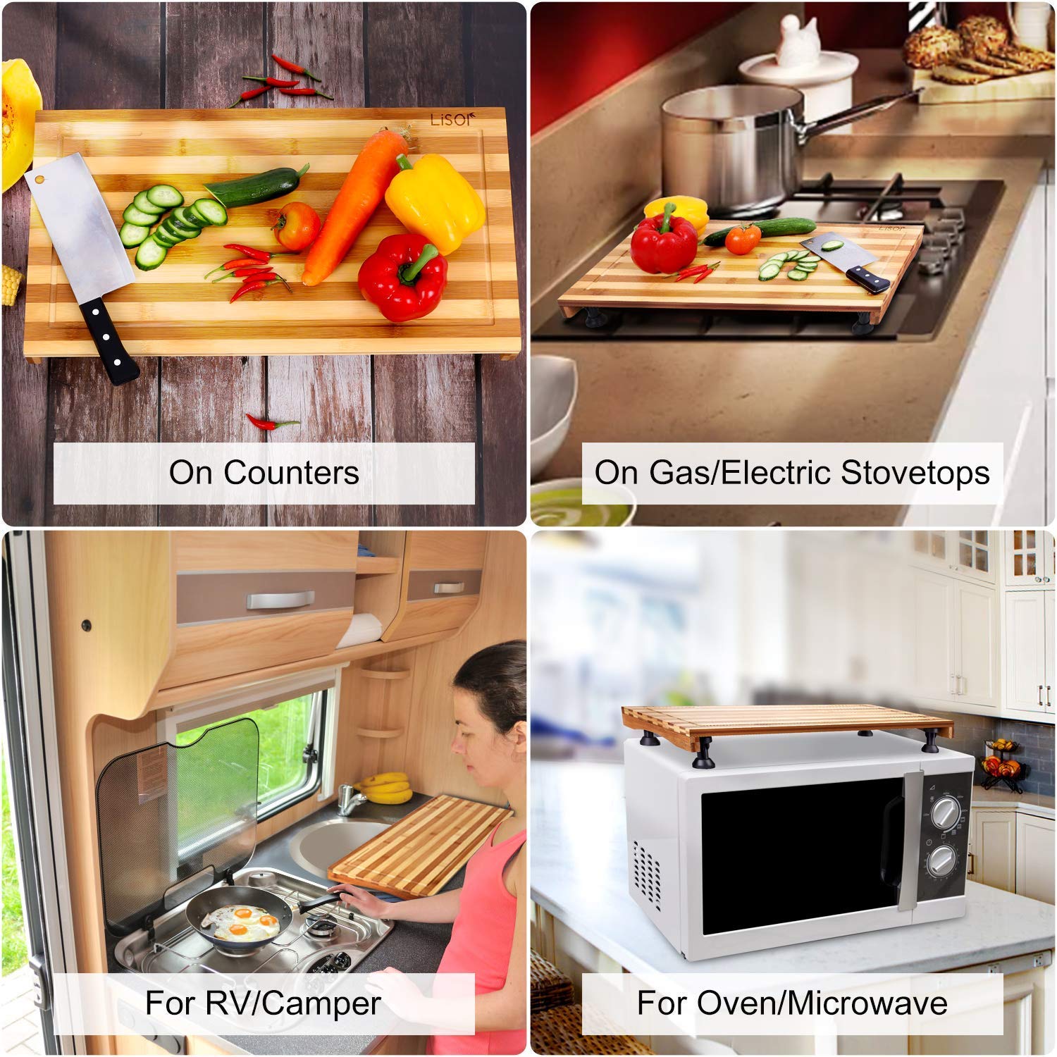 Bamboo Stovetop Cover&Countertop Cutting Board with Adjustable Legs, Dualpurpose Chopping Board