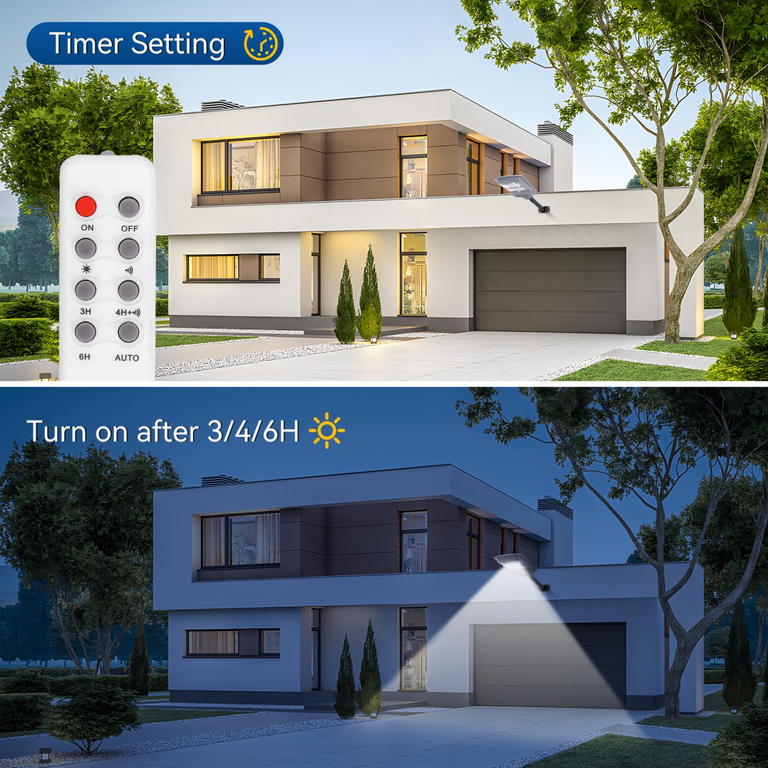 Aigostar - Farola solar exterior con sensor de movimiento, mando a distancia, 100W luz blanca. Foco solar LED para exterior con temporizador, impermeable protección IP65. No incluye soporte.