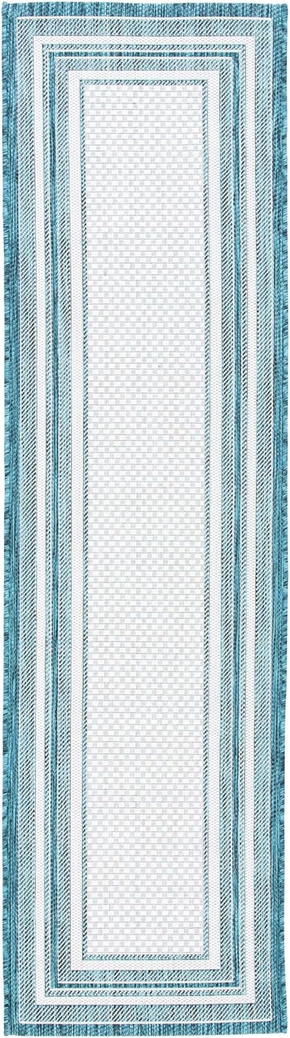 SAFAVIEH Washable Rug Outdoor Courtyard Collection - 2'3" x 6' Runner, Ivory & Teal, Non-Shedding & Easy Cleaning, Ideal for Patio, Entryway, Mudroom, Hallway, Kitchen (CY8475-53512)
