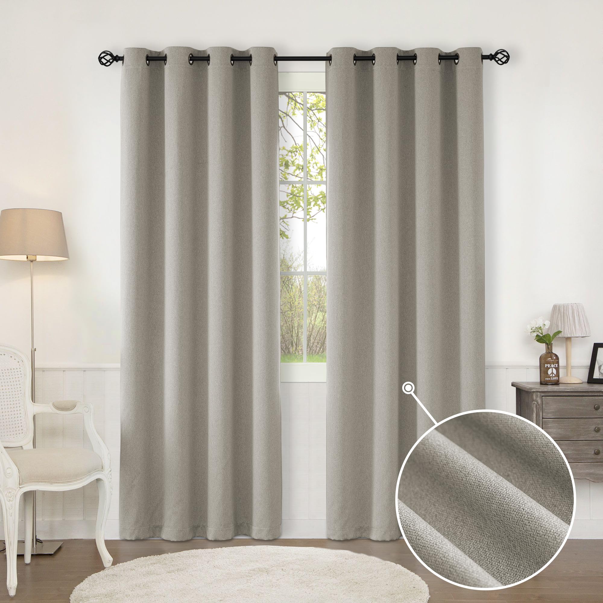 SHECUTE Room Darkening Blackout Curtains for Living Room, Thermal Insulated Grommet Curtain Panels for Bedroom,Taupe, W52 x L90 inch, Set of 2 Panels