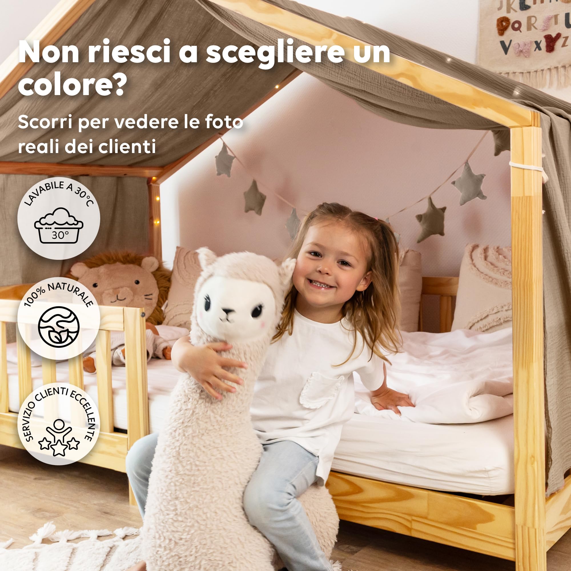 lilimaus Baldacchino Letto Casetta Bambini Mussola con Applicazione Oro