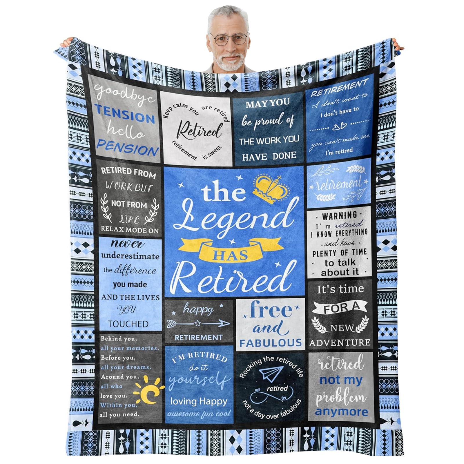 Retirement Gifts for Men, Retirement Throw Blanket, Funny Farewell Gifts for Male, Colleague, Teacher, Dad, Husband, Retirement Party Decorations, Leaving School/Work Farewell Present, 130x150CM