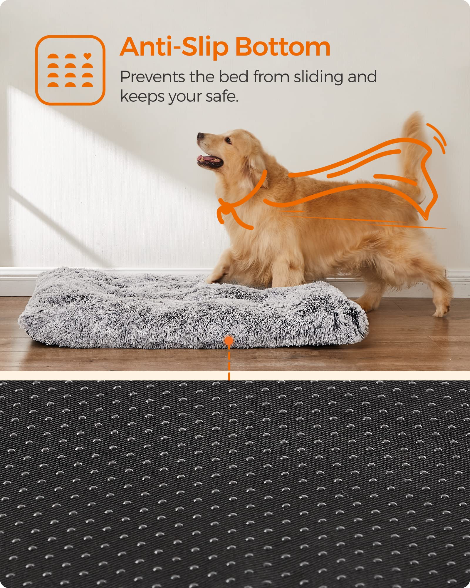 Feandrea Cama para Perros, Sofá para Mascotas, 122 x 74 cm, Lavable, Cojín para Perros, Gris Ombré PGW204G01