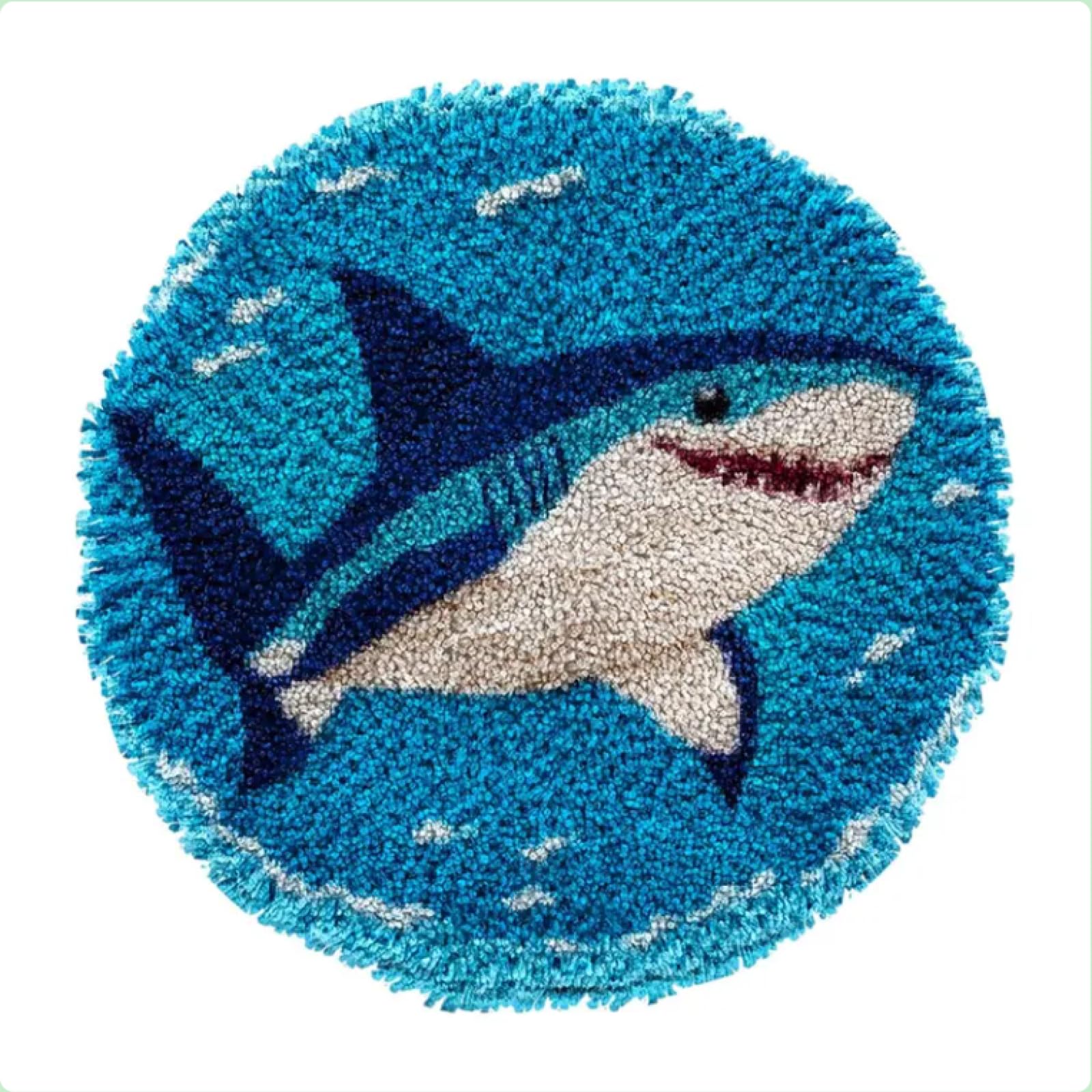 XDEGHUANGSS Shark Latch Hook Rug Kit,Round Crochet Yarn Carpet,DIY Craft