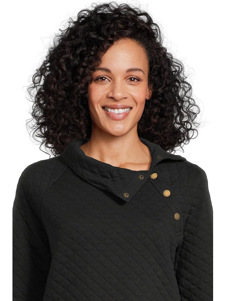 Black L.L.Bean Quilted Sweatshirt Pullover Snap Neck