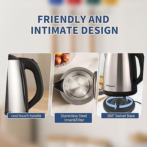 Miniatura 8 de Hervidor eléctrico de 700 W, 1.8 L, gran capacidad con luces LED y base giratoria de 360, apagado automático y protección en seco, ideal para el