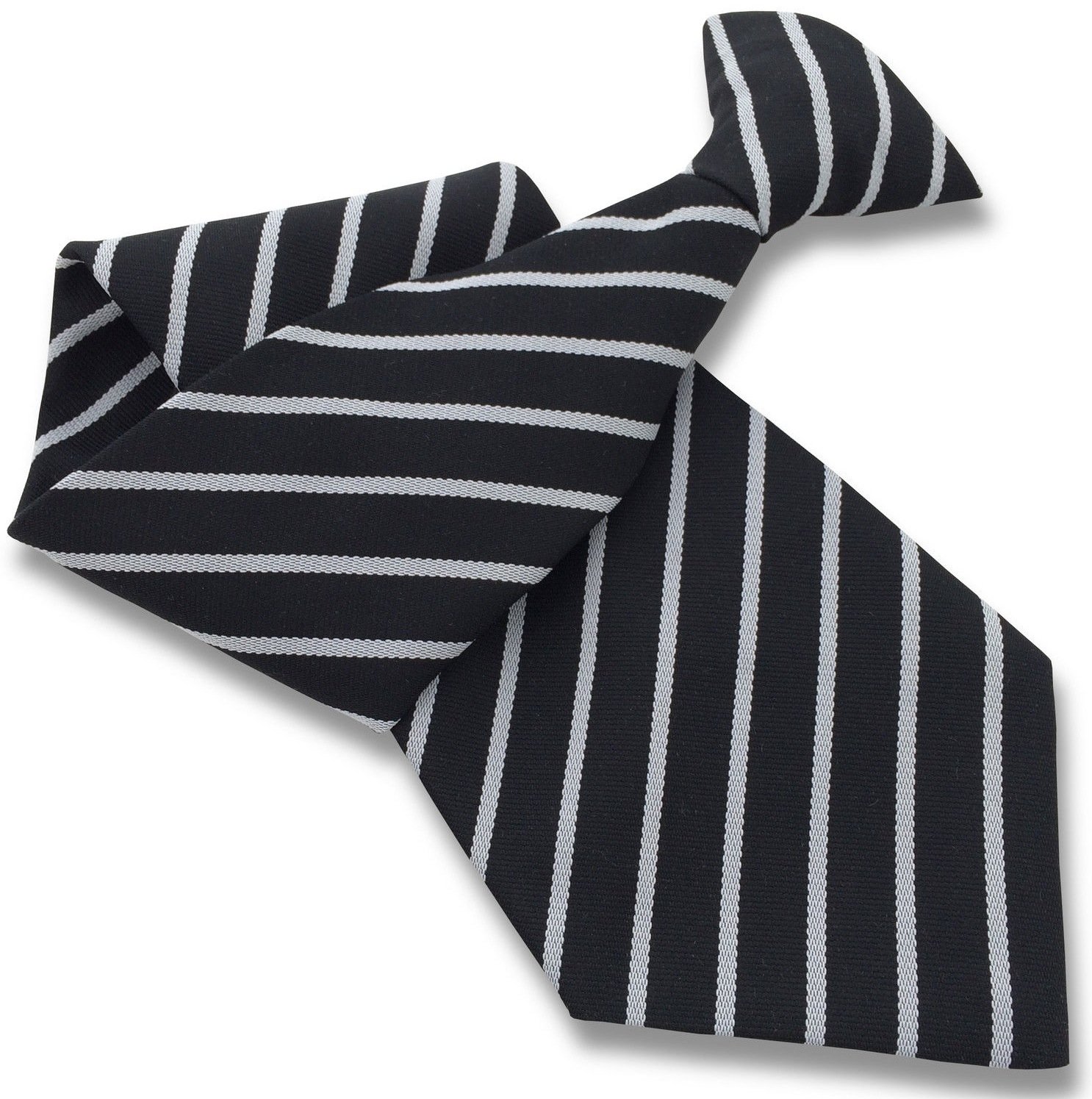 Men's Black with White Stripe Clip On Tie