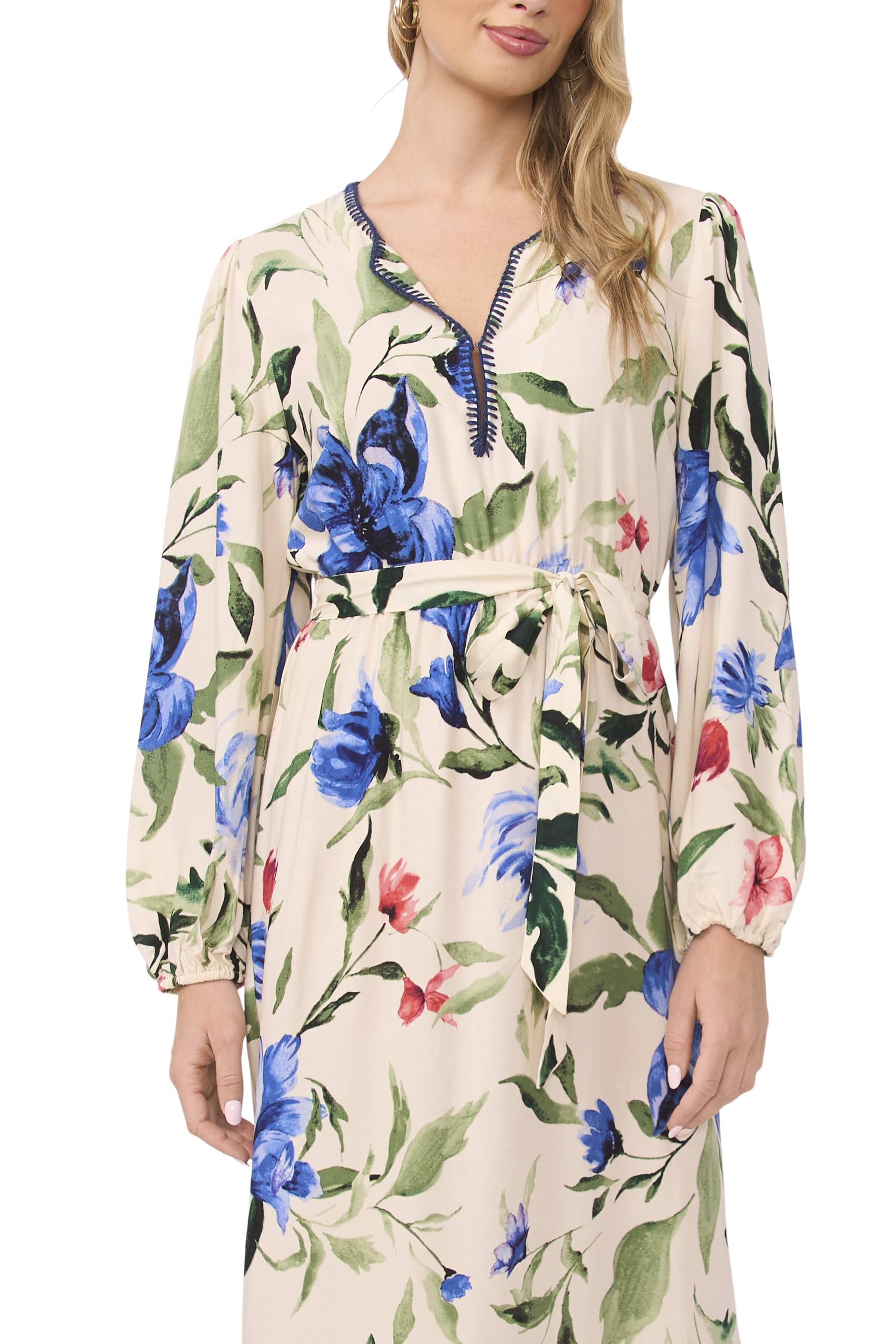 Vince Camuto Women's Double Side Slit V-Neck Long Sleeve Maxi Dress