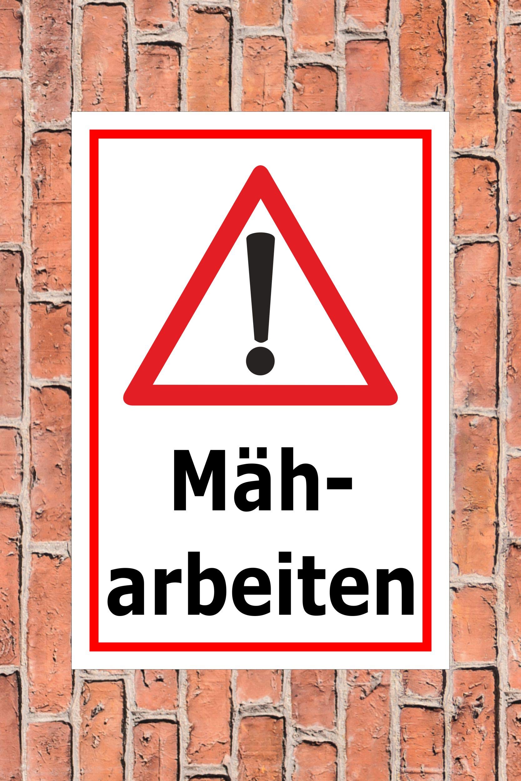 Schild Achtung - Mäharbeiten – 60x40 cm – 3mm Aluverbund – mehrere Größen/Materialien