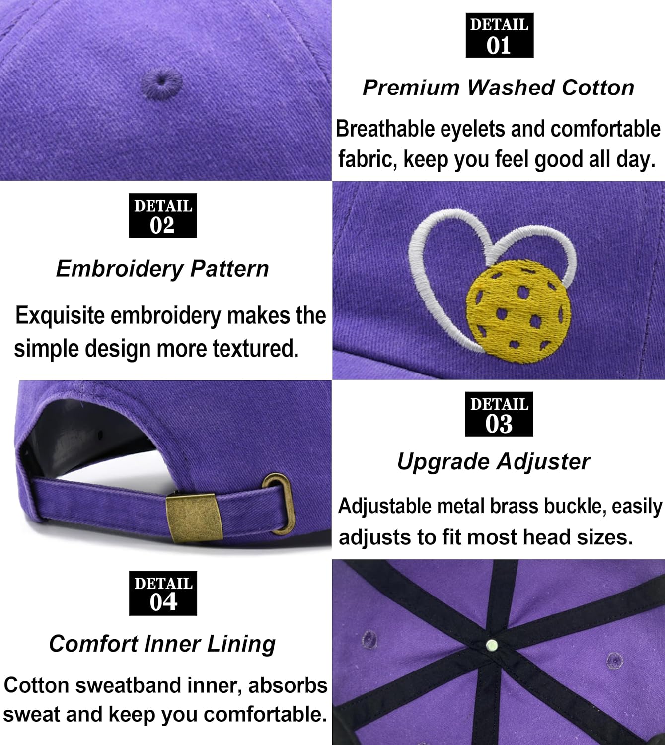 Pickleball Hat with Gift Box, Pickleball Gifts for Women Men, Adjustable Embroidered Heart Baseball Cap - Image 5