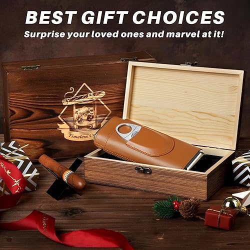 Miniatura 2 de Oaksea Regalos para hombres, papá, marido, estuche de viaje de cuero para cigarros con forro de madera de cedro y soporte para puros, humidor de