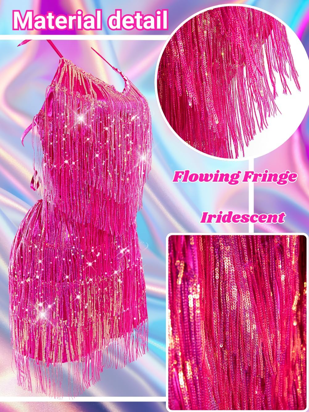 Kaei&Shi Sequin Fringe Romper,Sparkly Glitter Metallic Jumpsuits For Women,Backless Shorts Dress Disco Birthday Dance Outfit - Image 6