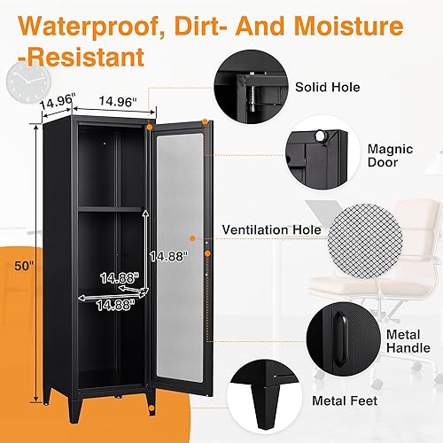 Miniatura 5 de Armario de almacenamiento para taquilla, armario de metal de 1 puerta, armario de almacenamiento para empleados y estudiantes, armario de