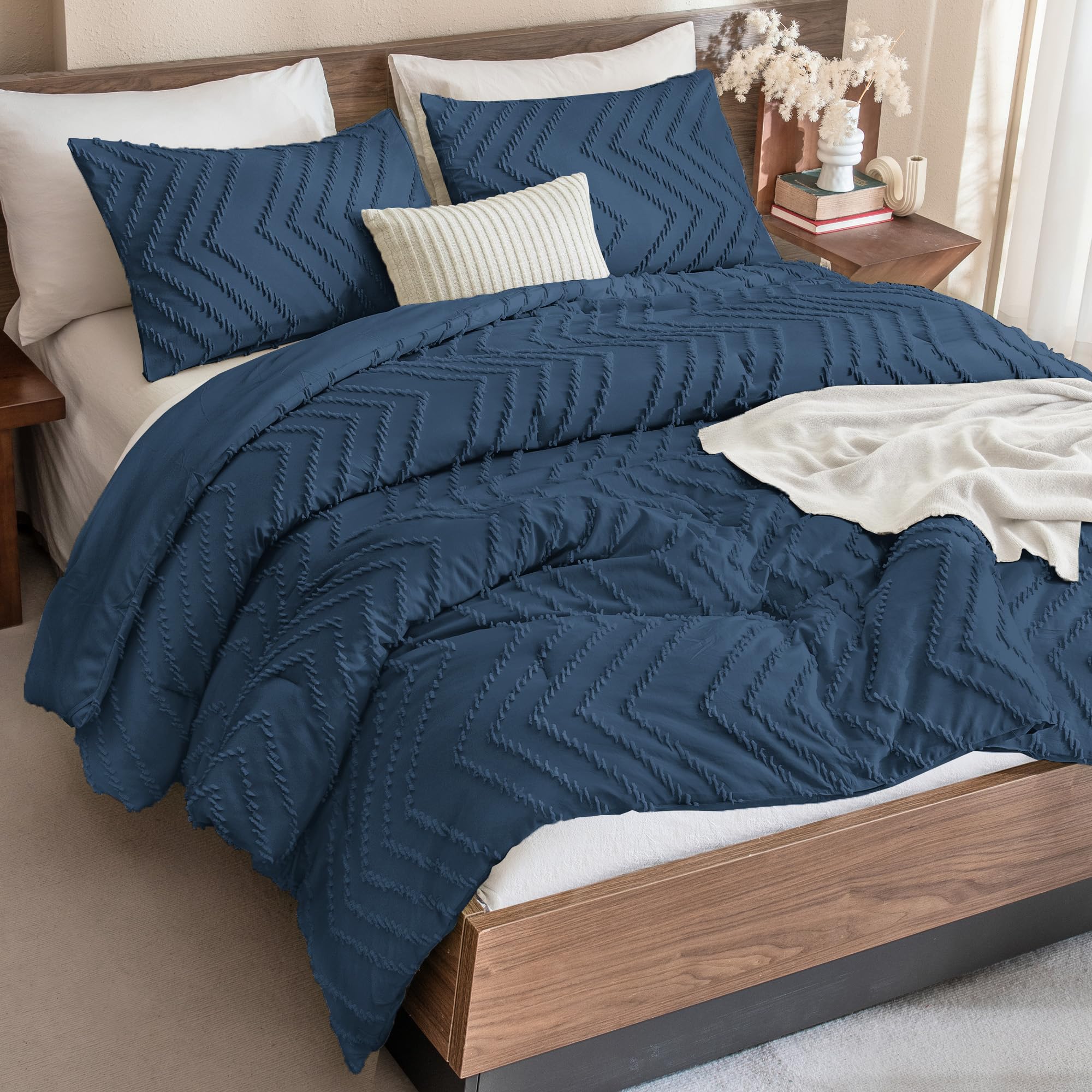 Andency Navy Blue California King Comforter Set, 3 Pieces Boho Bed Set