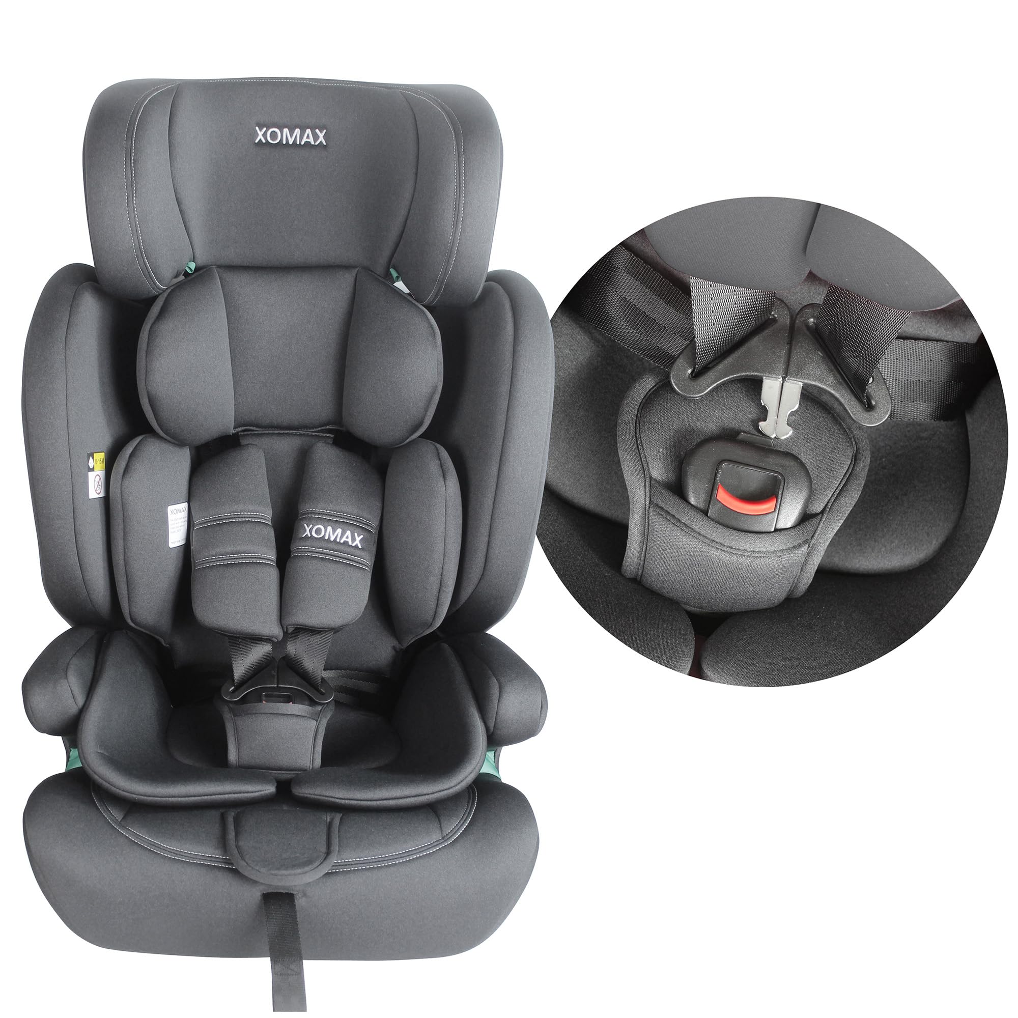 XOMAX LM238 Seggiolino per bambini con ISOFIX I che cresce con te I 9-36 kg, 15 mesi -12 anni, gruppo 1/2/3 I Cintura a 5 punti e a 3 punti I Rivestimento sfoderabile e lavabile I ECE R129 I antracite