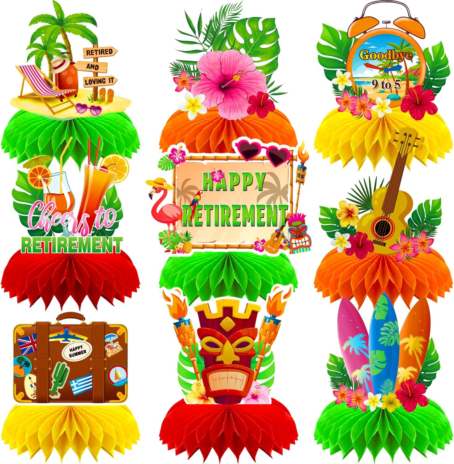 Beach Retirement Decorations, Retirement Table Decorations, Happy Retirement Table Centerpieces, 9Pcs