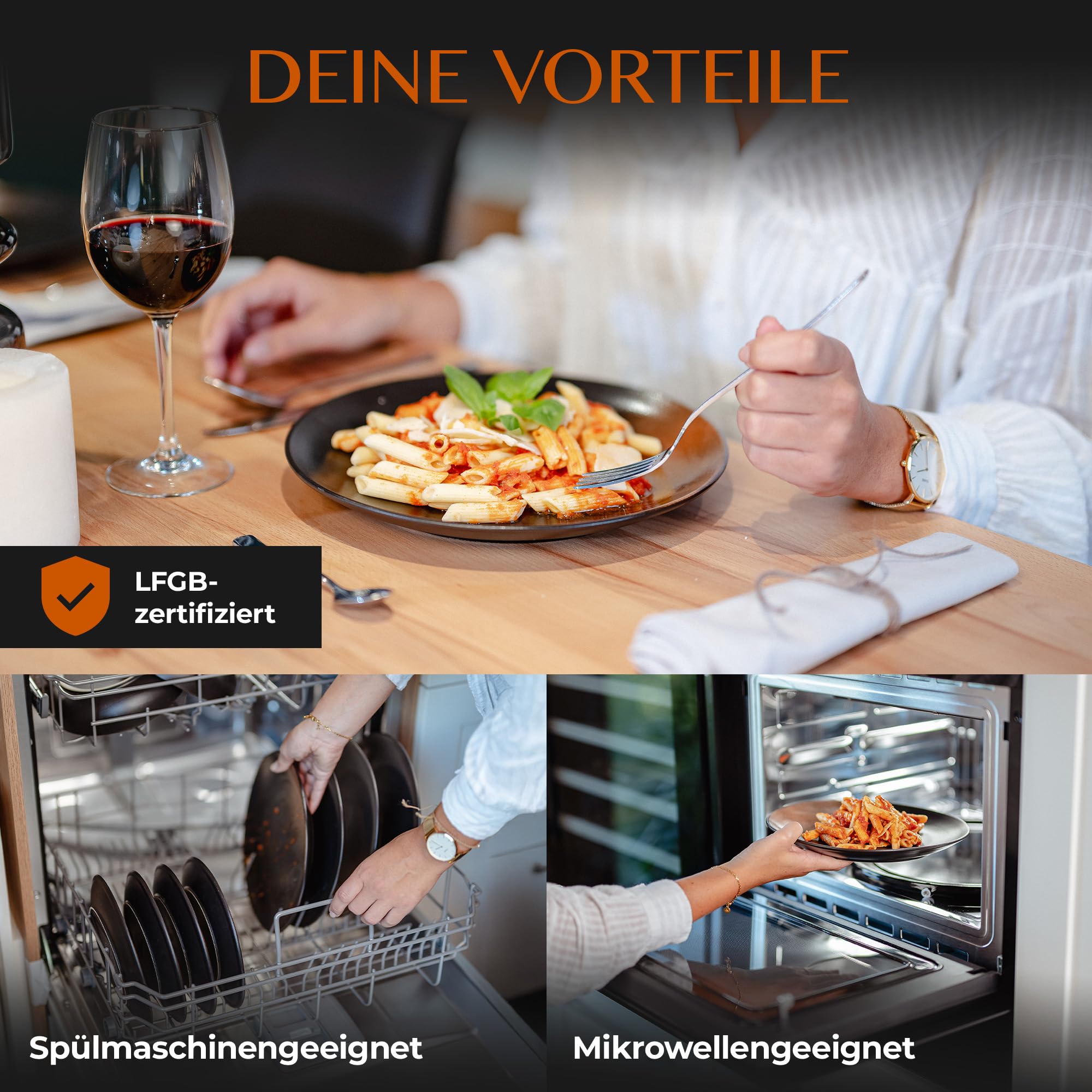12-teiliges Geschirr-Set aus Steinzeug – Prairie Linie-edles Design im braun/schwarz Farbton, Service bestehend aus 4 Speisetellern, 4 Desserttellern und 4 tiefen Tellern/Premium Kollektion