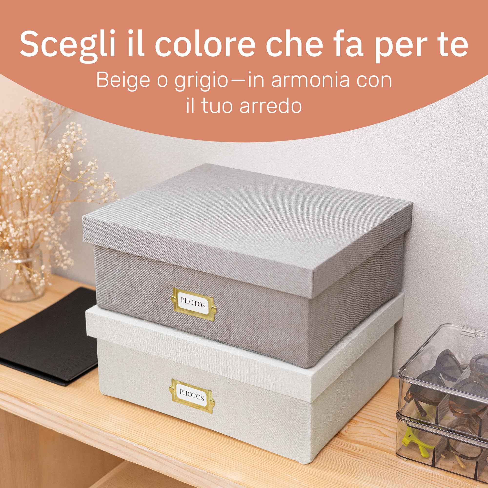 UCO Scatola Foto Ricordi Con Coperchio, 8 Scomparti, 30 Divisori, Beige