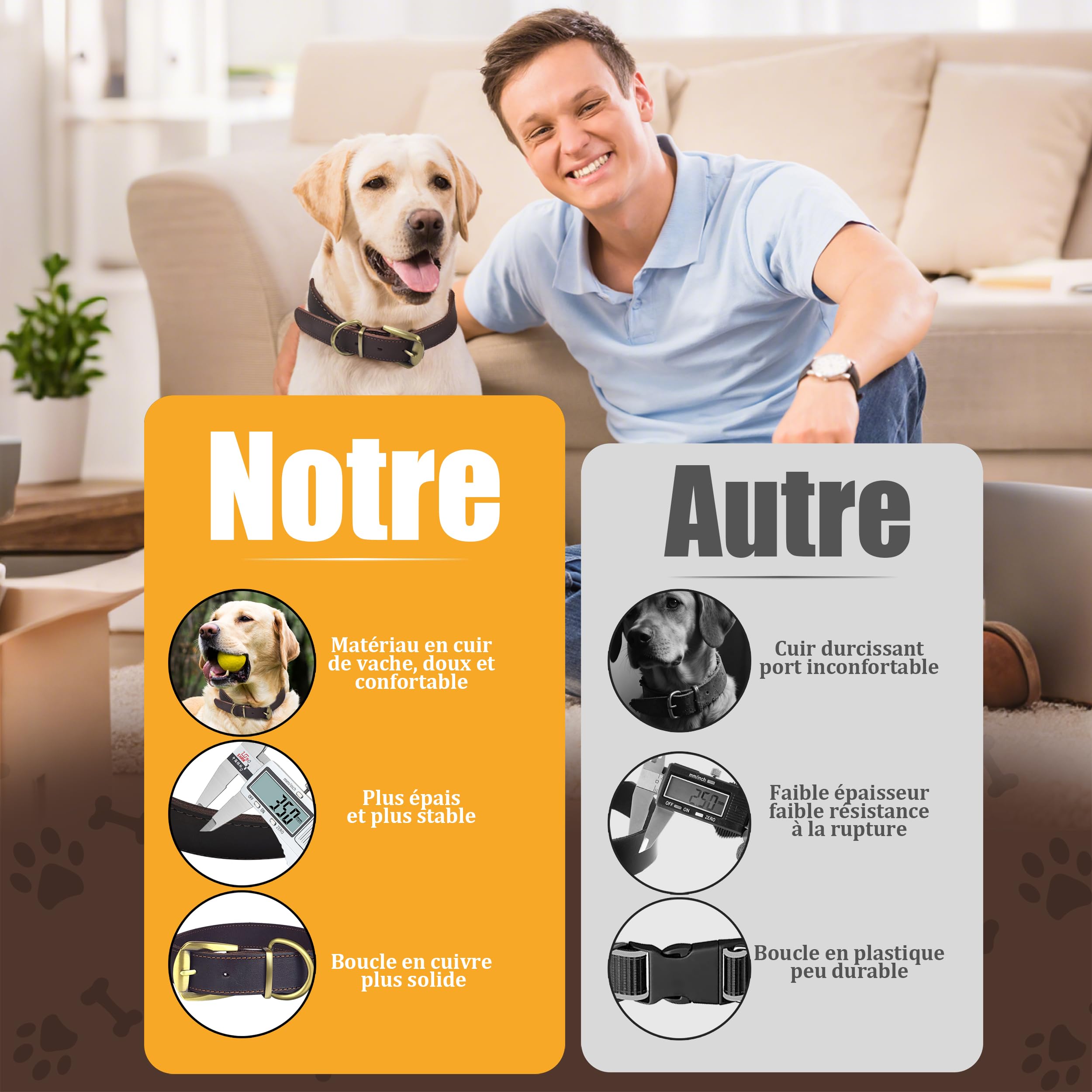 Collier en Cuir pour Grand Chien XXL – Extra Large & Résistant – Idéal pour Labrador, Golden Retriever & Berger Allemand – Cuir Souple avec Boucle en Métal Robuste