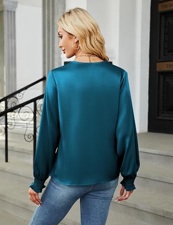 BMJL Blouses for Women Dressy Casual Satin Shirts Business Outfit