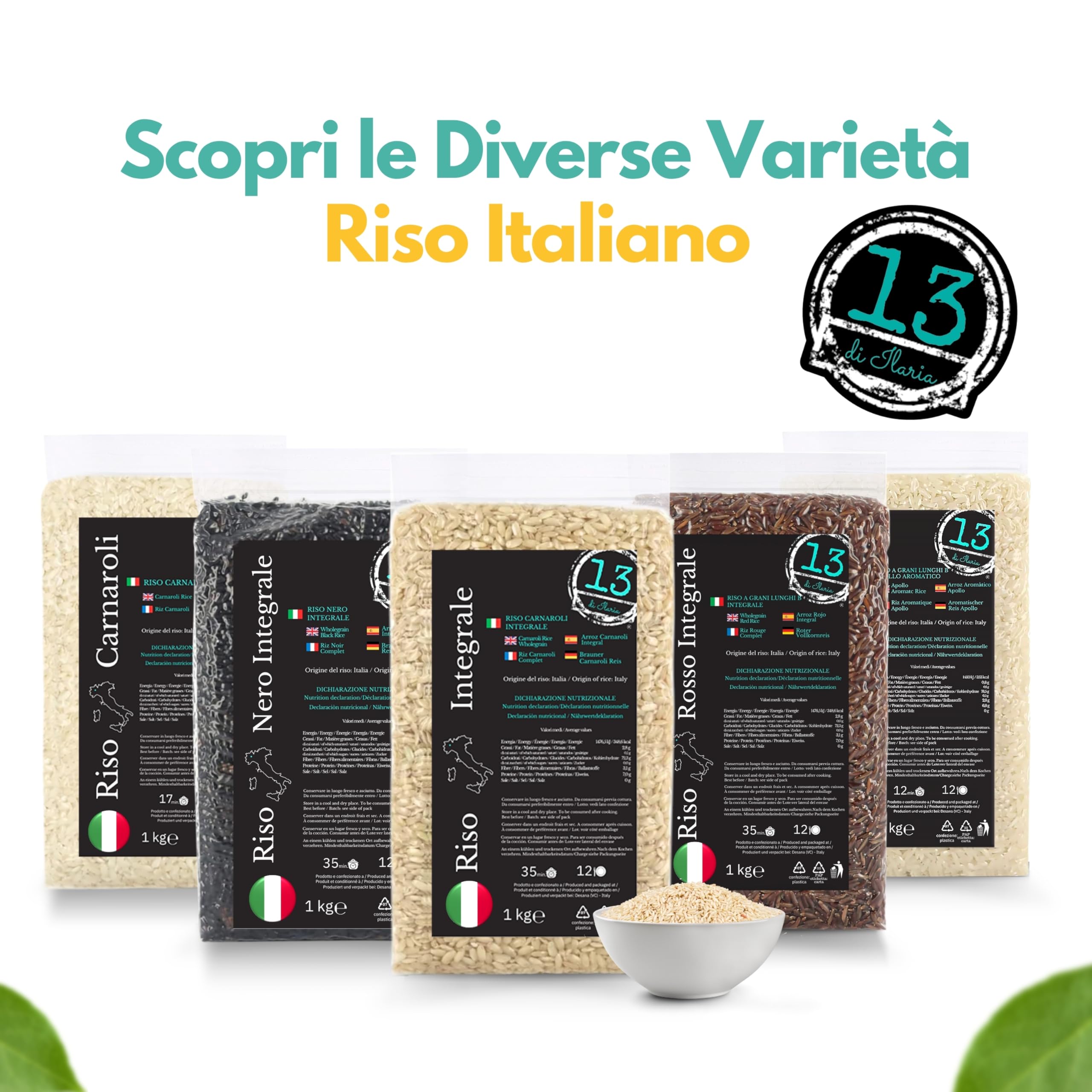 Riso Carnaroli Integrale Italiano 2 kg (2x1kg) – Chicchi Lunghi e Sodi, Ottima Tenuta in Cottura – Senza Glutine – Ideale per Risotti Integrali – 13 di Ilaria