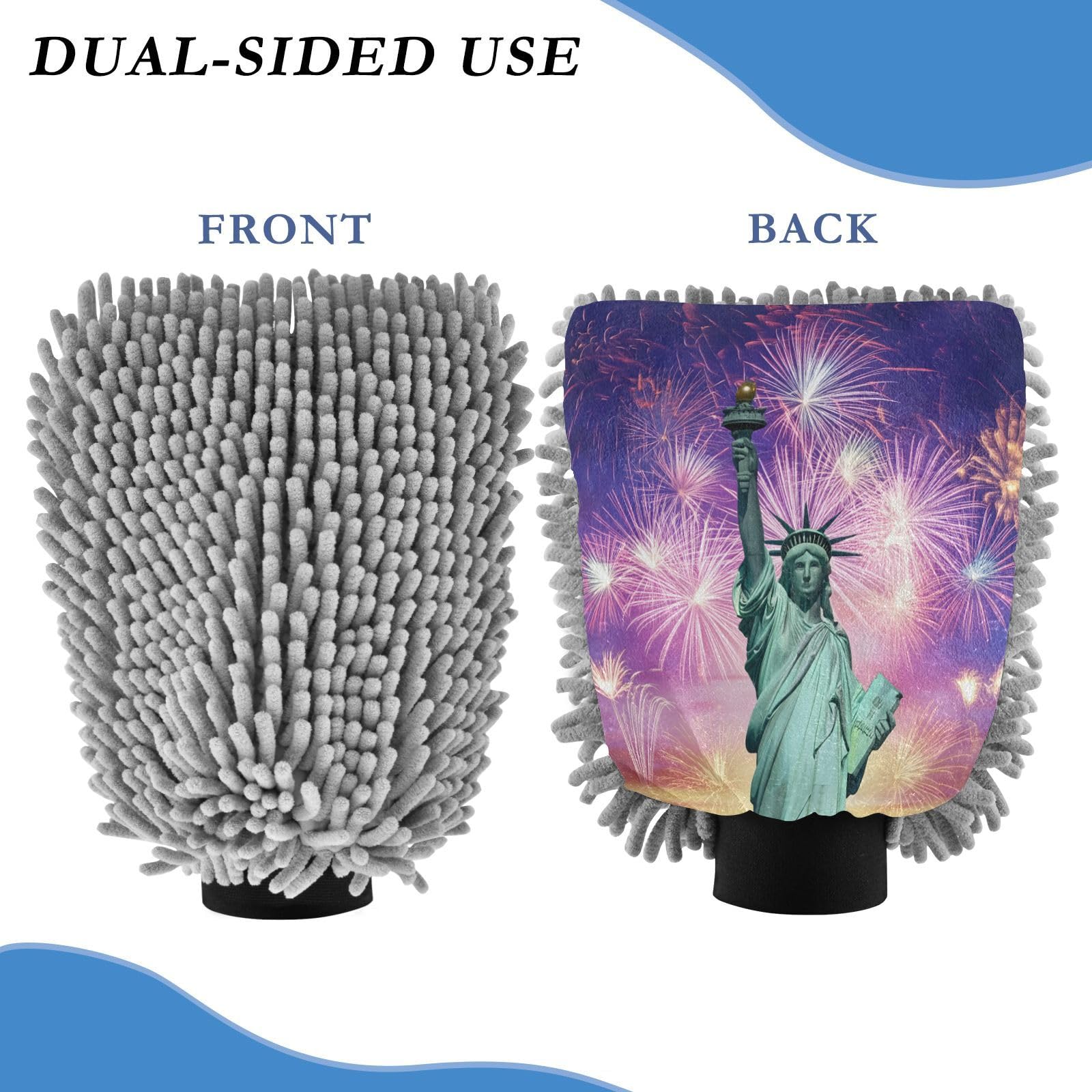 STAYTOP Statue of American Goddess Car Wash Mitt Microfiber, 2Pcs Scratch Free Lint-Free, Premium Chenille Microfiber Mitt Car Wash Brush-L