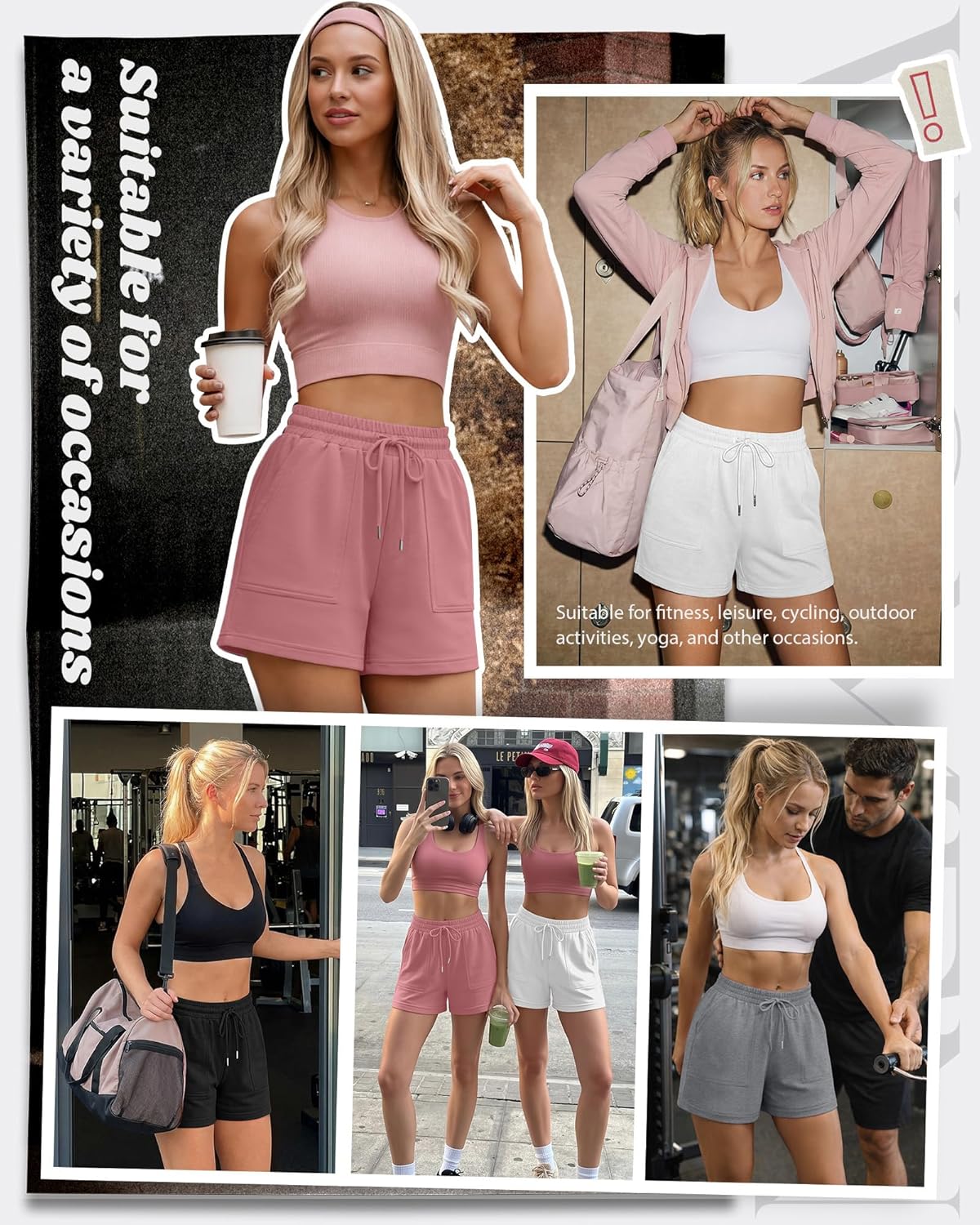 Neer 4 Pack Womens Sweat Shorts High Waist Athletic Shorts Summer Loose Elastic Drawstring Short Sweatpants with Pocket