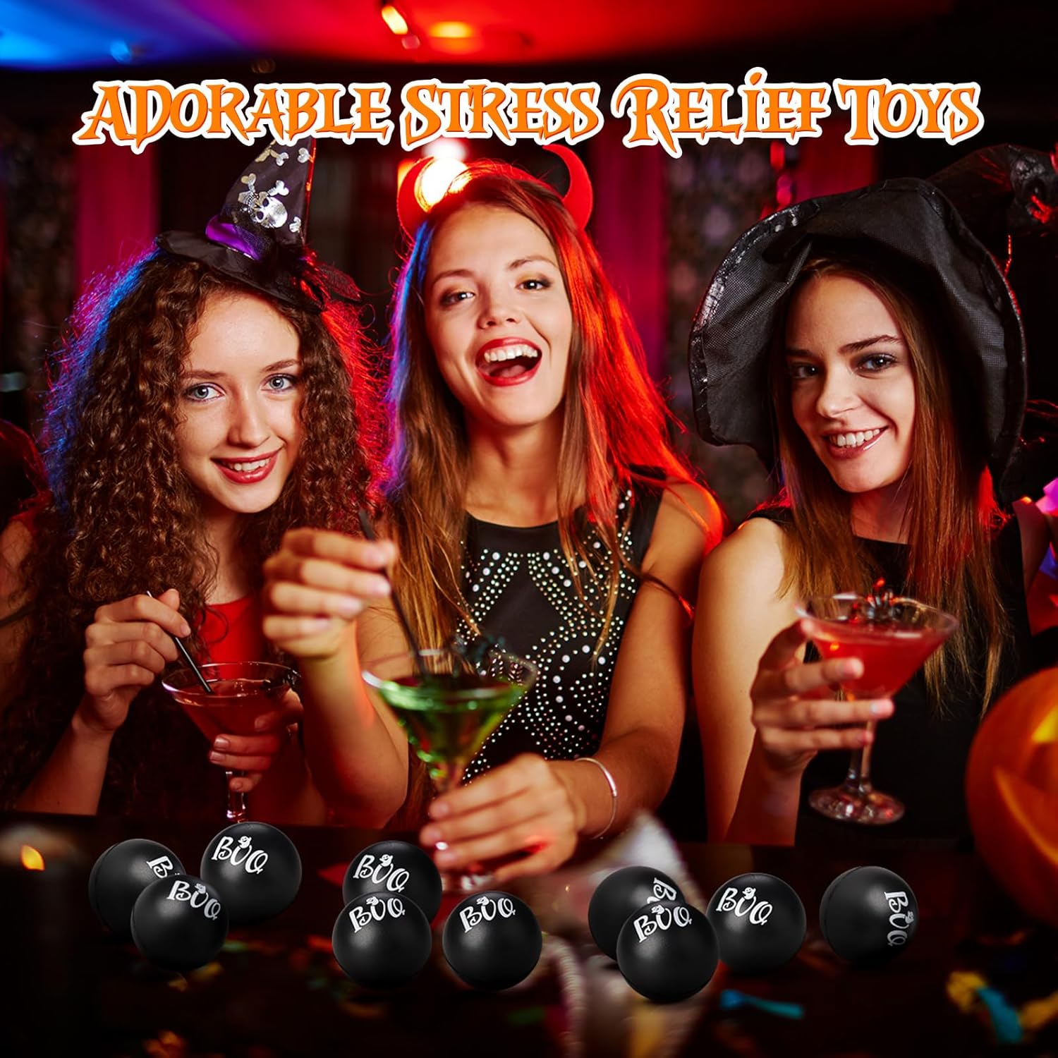 Realspring 40 Pieces Halloween Stress Balls Bulk 1.57 inches Mini Relieve Stress Squeeze Balls for Treat Bag Filler Party Favors Carnival Class Rewards Gifts(Black,Boo) - Image 7