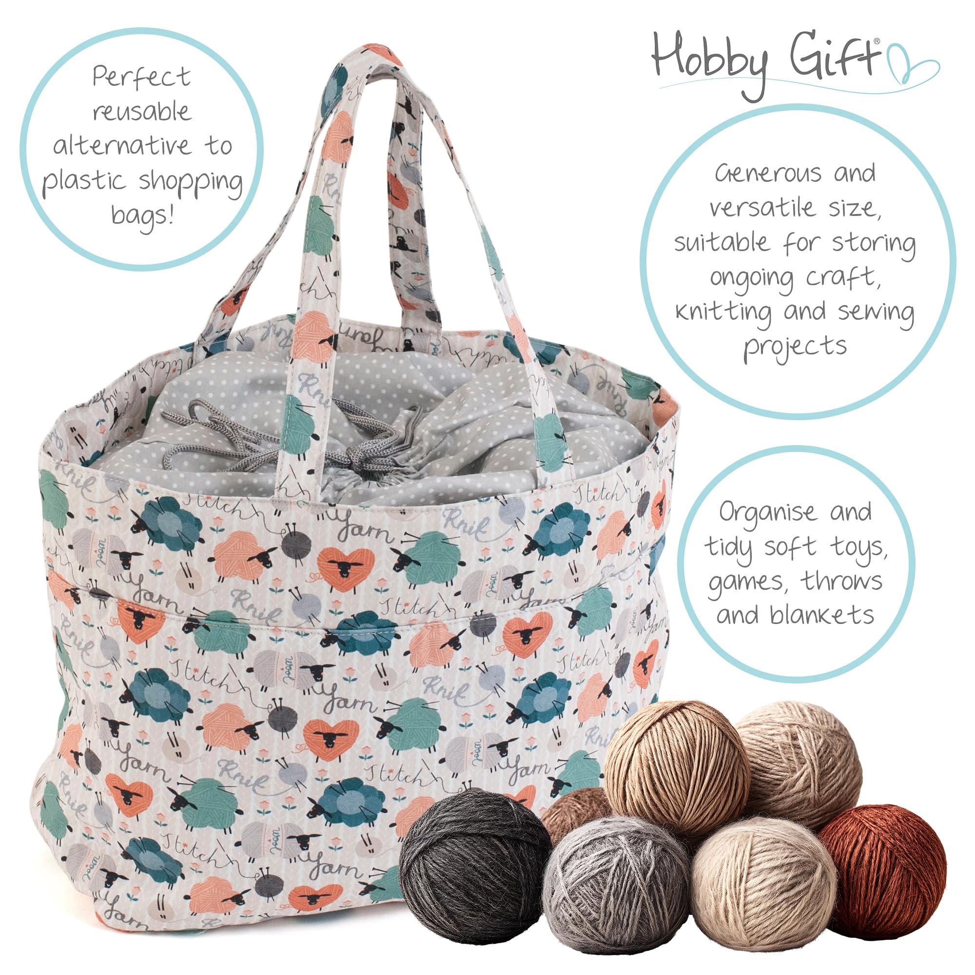 Hobby Gift Sac artisanal, cordon de serrage, Knit Happens