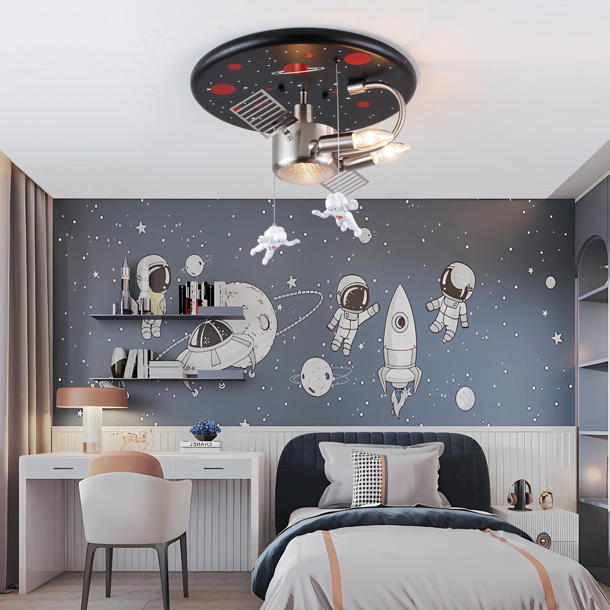 Modern Deckenlampe Kinderzimmer Junge, Kreative Astronauten Kinder Deckenleuchte Weltall Theme, E27 Kinderzimmer Lampe Decke Junge 2 X E14, ø 40 cm