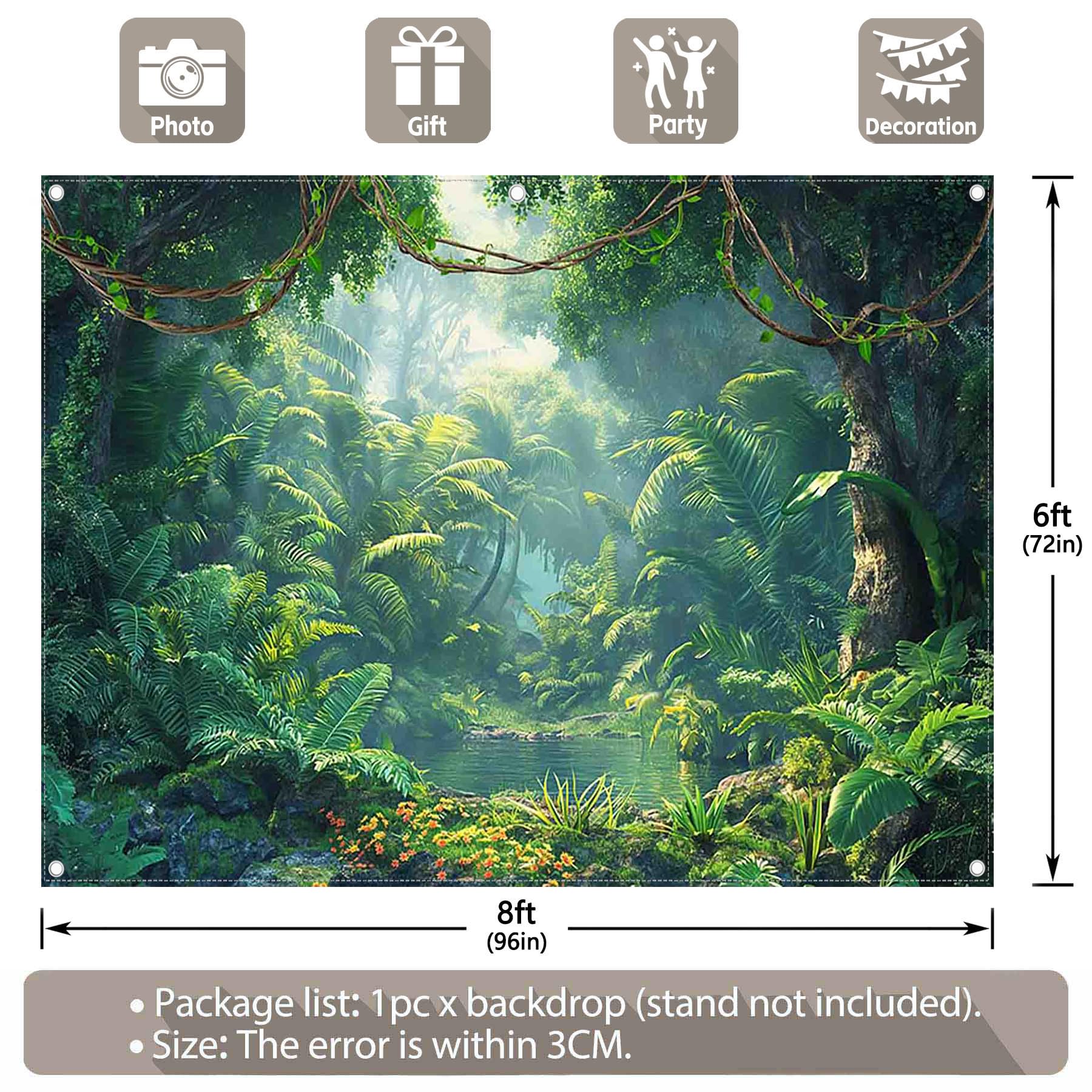 ZTHMOE Fabric 8x6ft Jungle Forest Photography Backdrop Rainforest Tropical Natural Scenery River Background Summer Adventure Party Decorations Photo Banner Props: 8'x6'