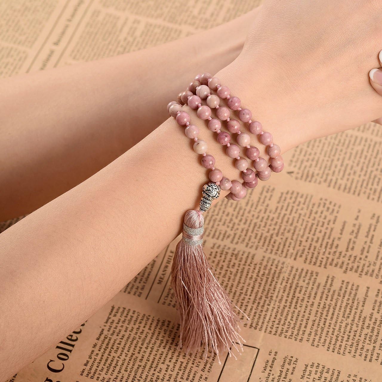 Top Plaza Womens 108 Mala Prayer Beads Wrap Necklace with Long Tassel Healing Crystal Stone Necklaces Yoga Meditation Reiki Quartz Jewelry