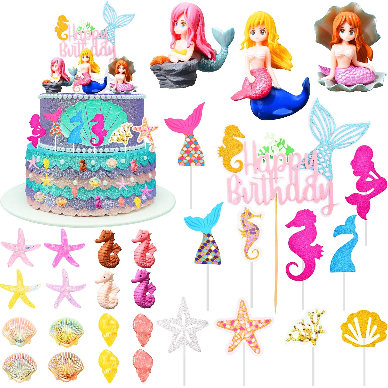 Buy 30 Pieces Mermaid Cake Topper Mermaid Theme Birthday Cake Topper