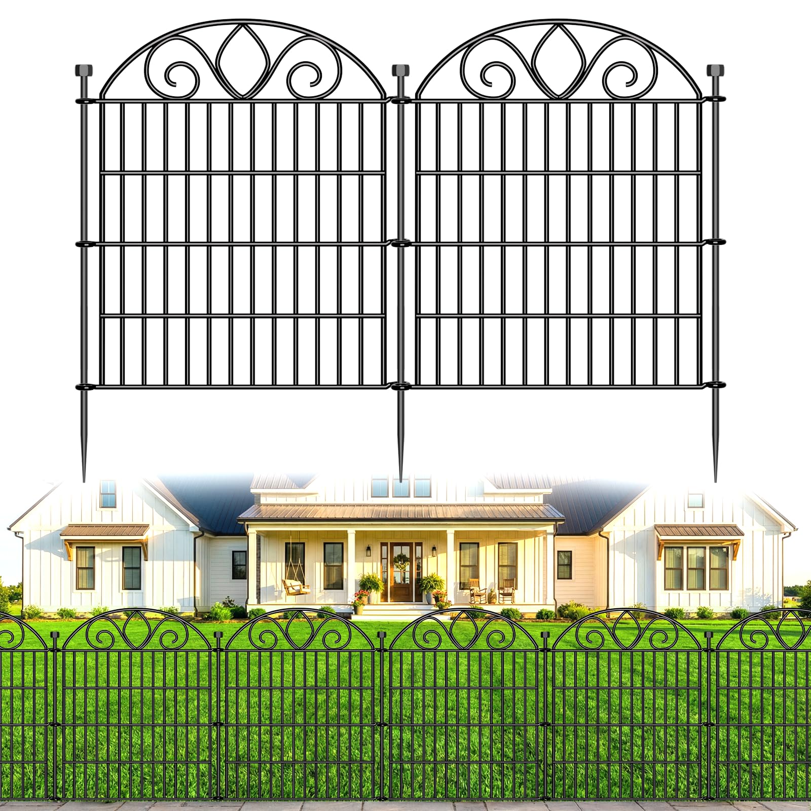 10 Panels No Dig Decorative Garden Fence – 71cm (H) x 600cm (L) Outdoor Rustproof Metal Dog Fence for Yard, Animal Barrier Fence for Pet, Border, Patio, Flower Bed | Temporary Fencing