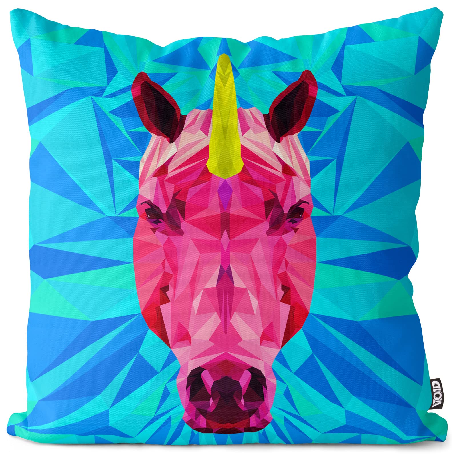 VOID Jednorożec Polygon Unicorn poszewka na poduszkę do użytku wewnątrz i na zewnątrz, poduszka o wymiarach 60 x 60 cm; kolor poduszki: niebieski