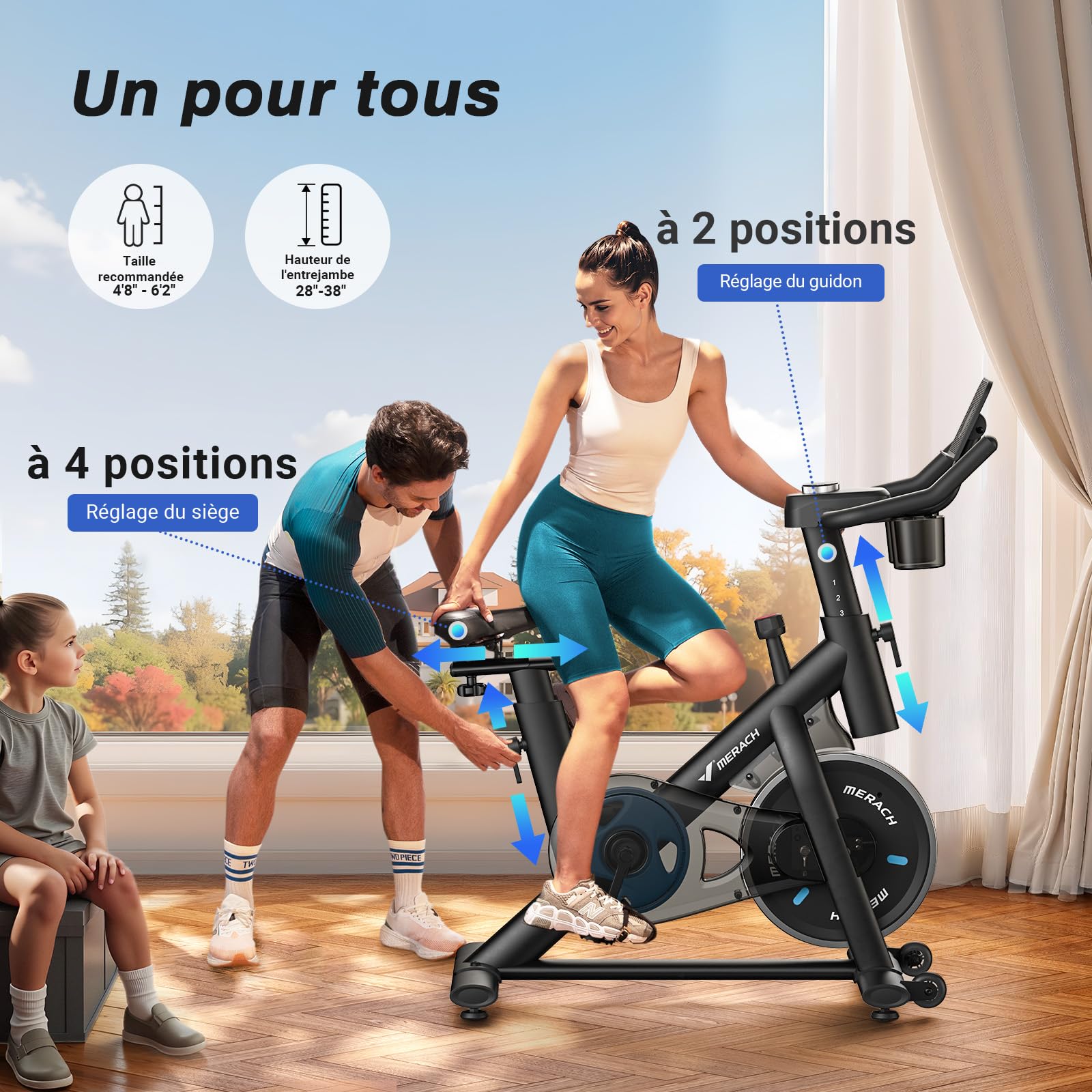 MERACH Vélo d'Appartement pour la Maison - Vélo de Fitness d'Intérieur Silencieux avec Résistance Réglable, Écran LCD, Siège Confortable, pour Entraînement Cardio, App Exclusive, Capacité Max 136KG