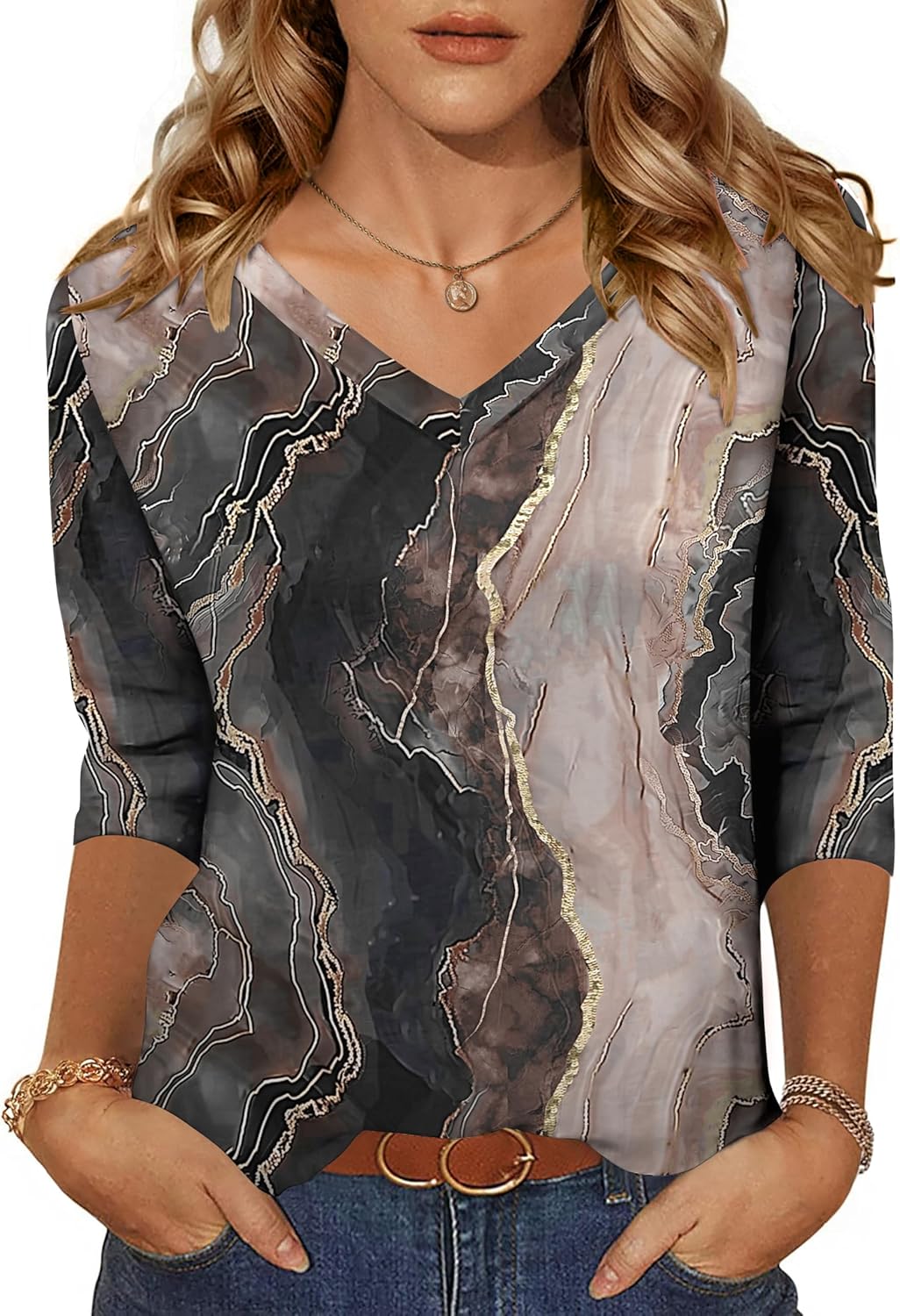 Zeagoo Womens Blouse Casual 3/4 Length Sleeve V Neck Basic T-Shirts Spring Summer Cute Tunic Tops Business Work Tees - Image 6