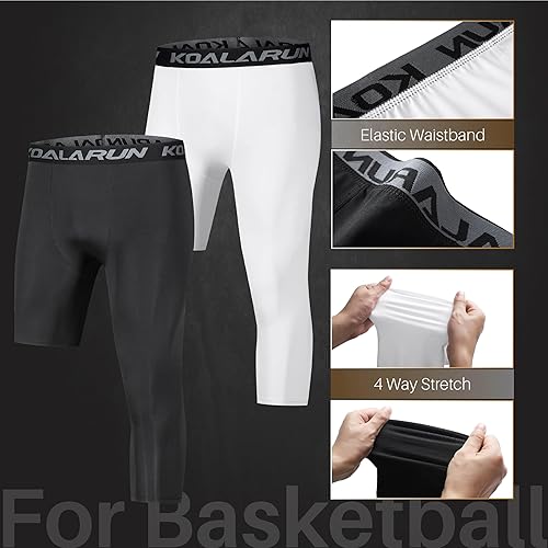 Miniatura 5 de Koalarun Mallas de compresión de una pierna para baloncesto para hombre 34 Capri Sports Leggings Pantalones de entrenamiento atlético capas base