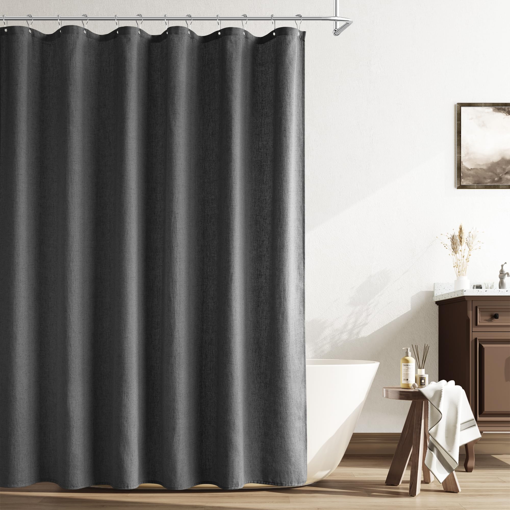Naturoom Linen Shower Curtain 72 Inch Long for Bathroom Dark Grey 1 Panel